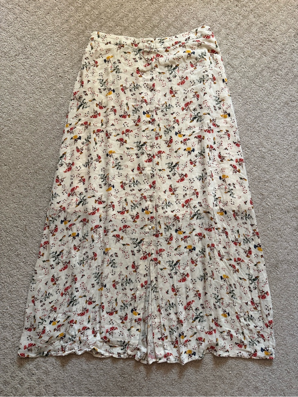 Lucky Brand Cream Floral Maxi Skirt Button Down Cottagecore Feminine Medium